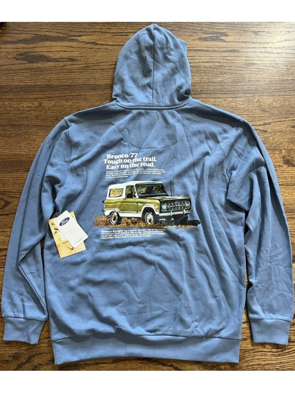 Ford Bronco 1967 Vintage Graphic Pullover Blue Hoodie Men’s Size Large NWT